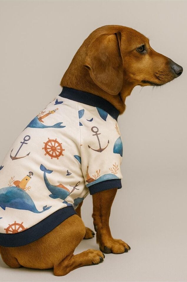 Balina Desenli Köpek T-shirt