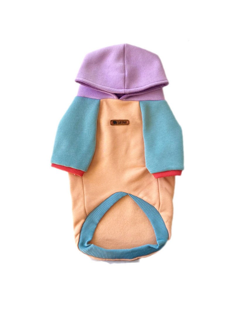 Blok Renkli Kapüşonlu Polarlı Köpek Sweatshirt