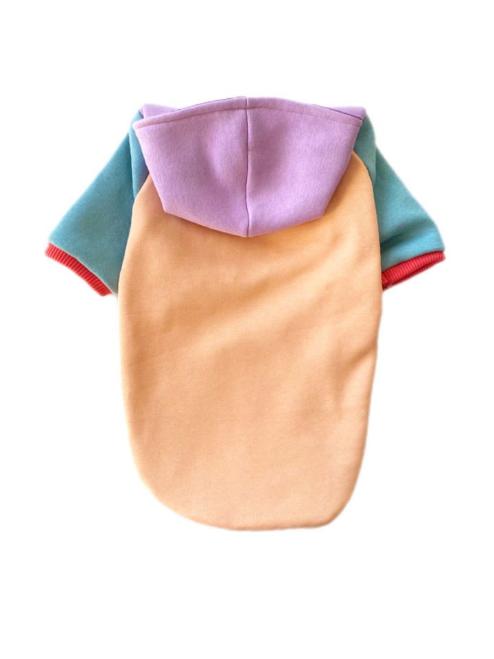 Blok Renkli Kapüşonlu Polarlı Köpek Sweatshirt