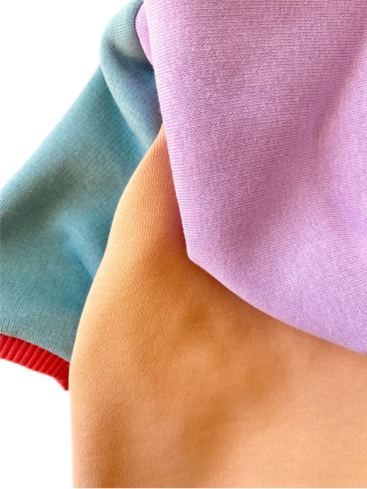 Blok Renkli Kapüşonlu Polarlı Köpek Sweatshirt