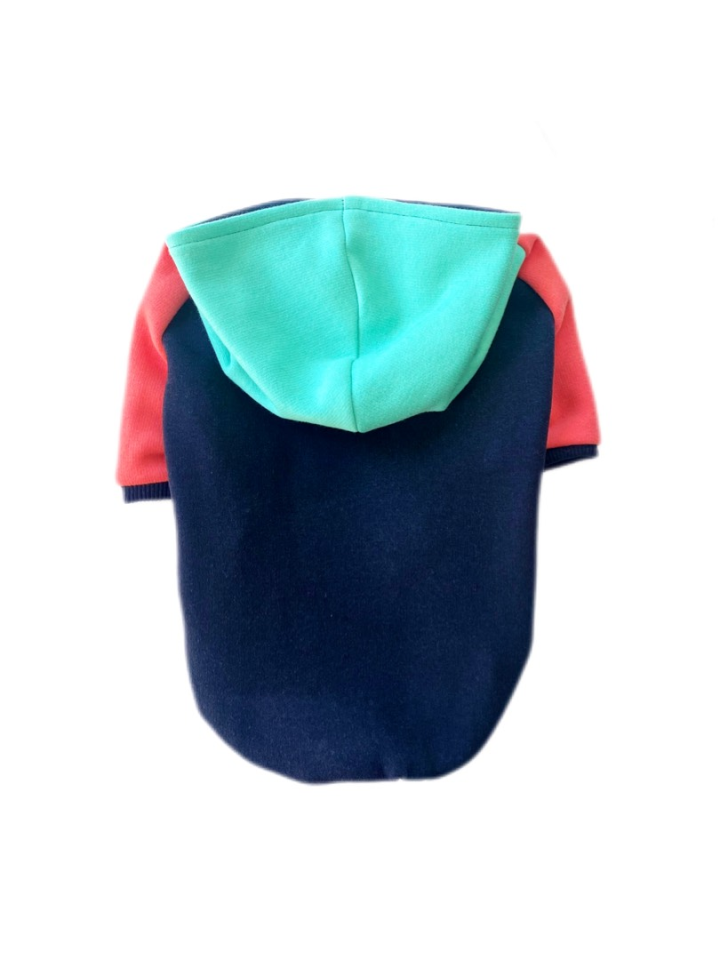 Blok Renkli Kapüşonlu Polarlı Köpek Sweatshirt