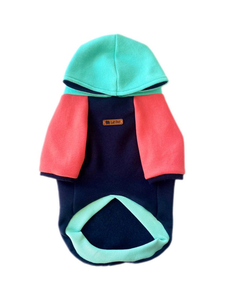 Blok Renkli Kapüşonlu Polarlı Köpek Sweatshirt