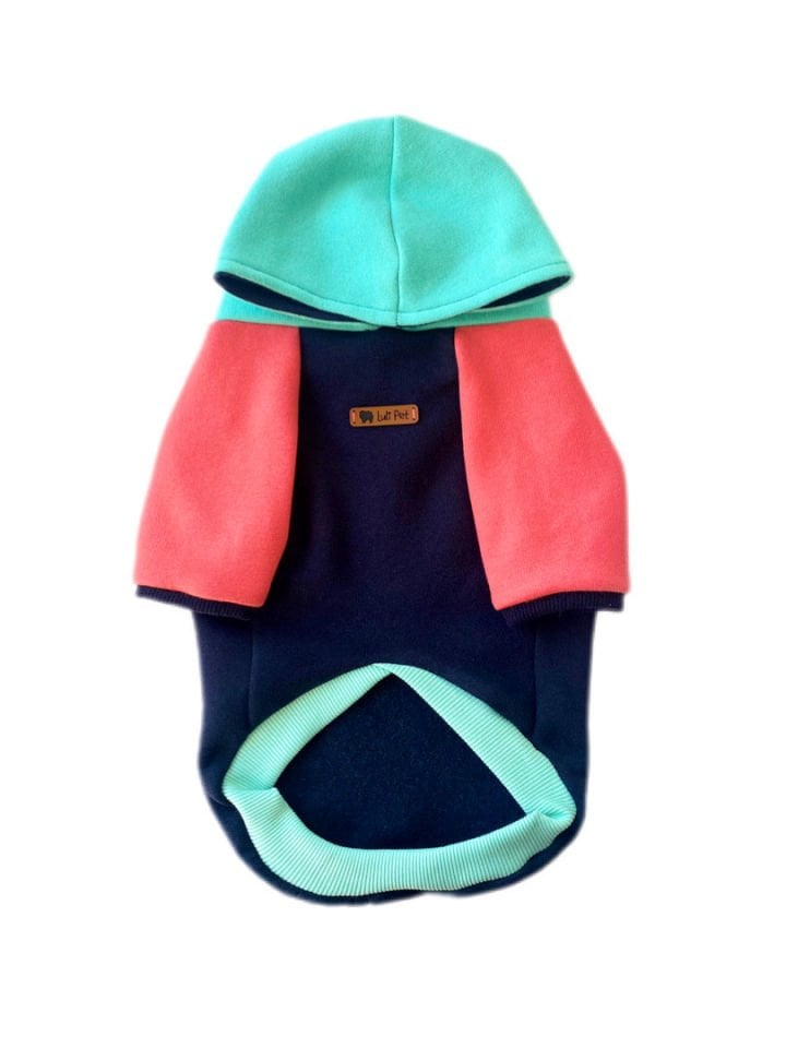 Blok Renkli Kapüşonlu Polarlı Köpek Sweatshirt