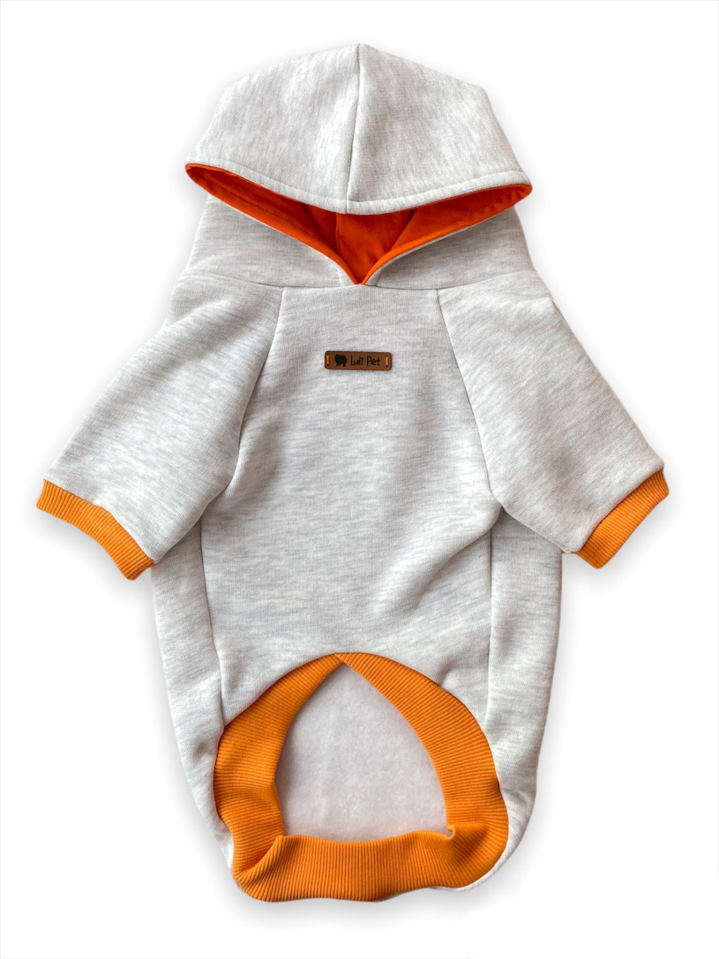 Gri- Turuncu Kapüşonlu Polarlı Köpek Sweatshirt