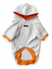 Gri- Turuncu Kapüşonlu Polarlı Köpek Sweatshirt