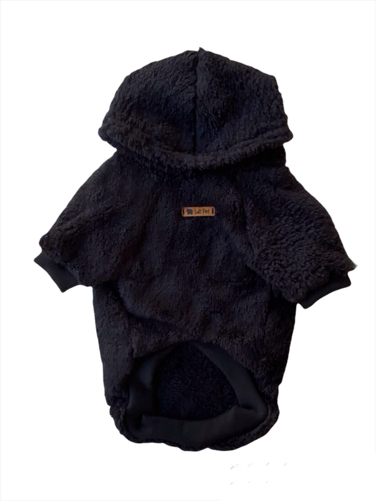 Peluş Kapüşonlu Siyah Köpek Sweatshirt