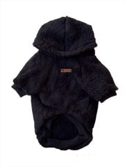 Peluş Kapüşonlu Siyah Köpek Sweatshirt