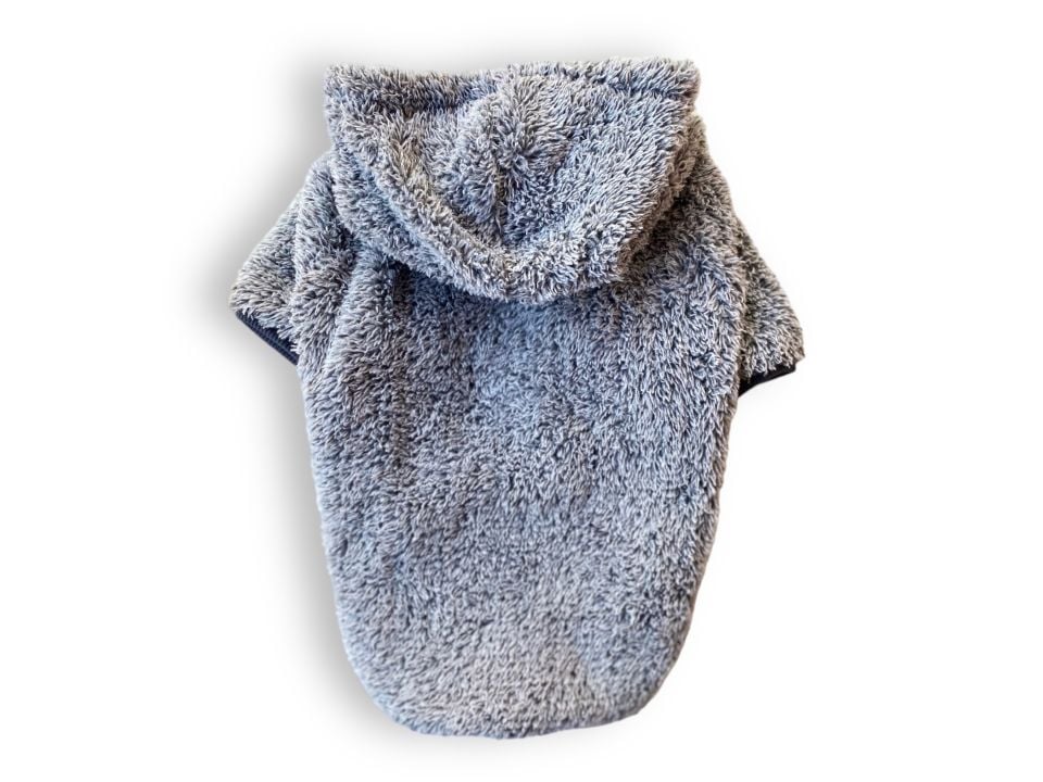 Gri Peluş Kapüşonlu Köpek Sweatshirt