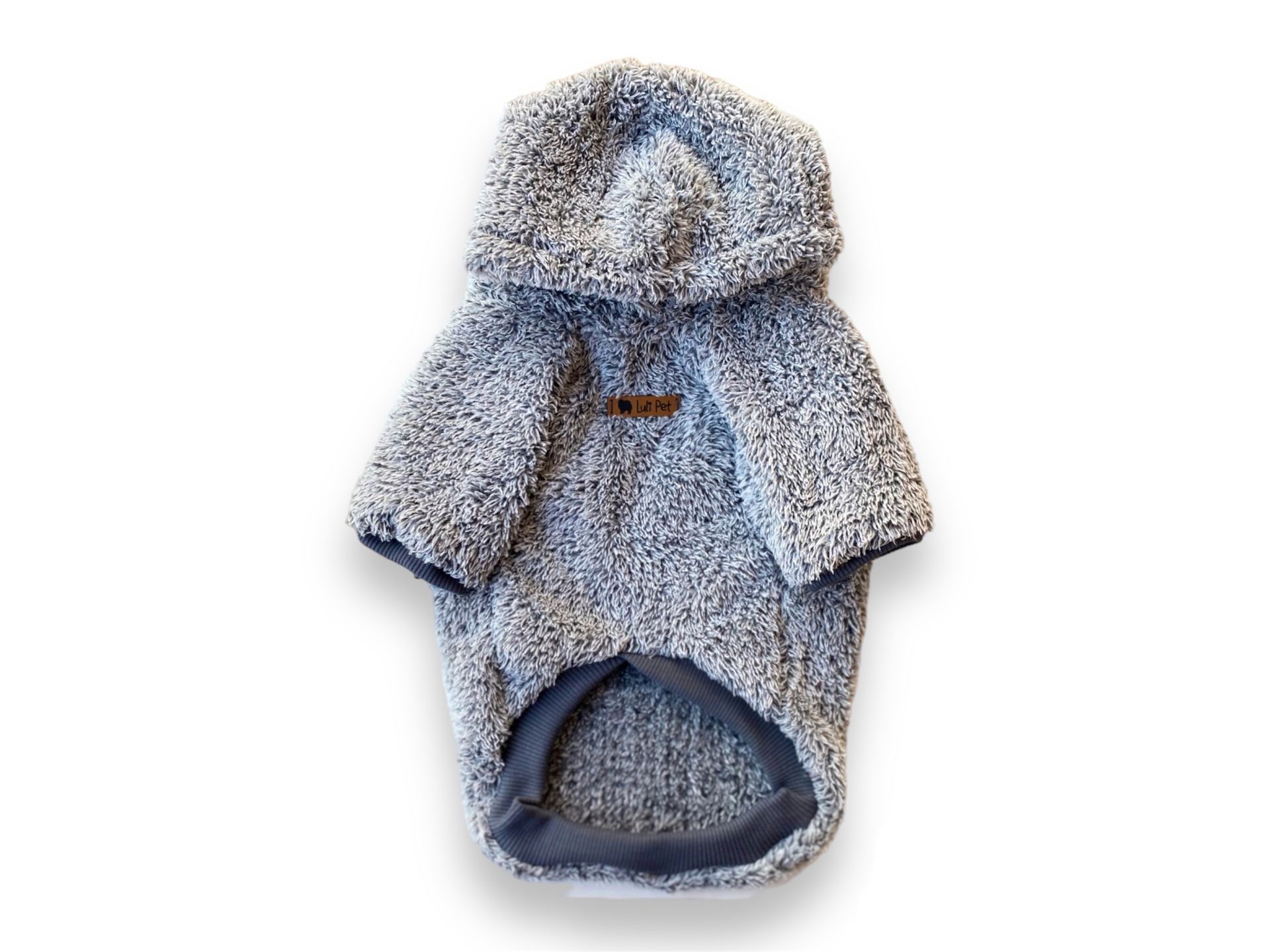 Gri Peluş Kapüşonlu Köpek Sweatshirt