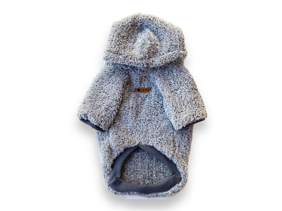 Gri Peluş Kapüşonlu Köpek Sweatshirt