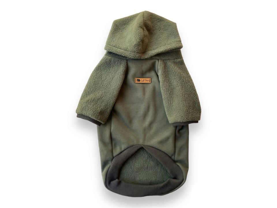 Yeşil Polarlı Kapüşonlu Köpek Sweatshirt