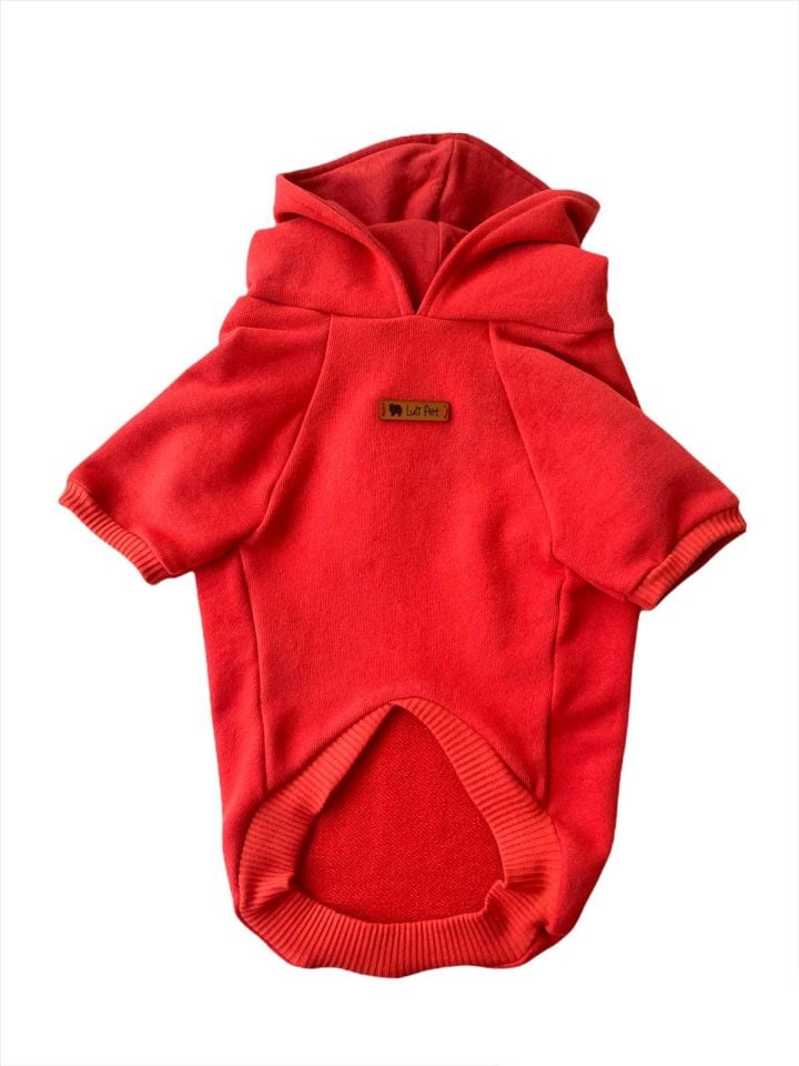 Basic Kırmızı Kapüşonlu Köpek Sweatshirt