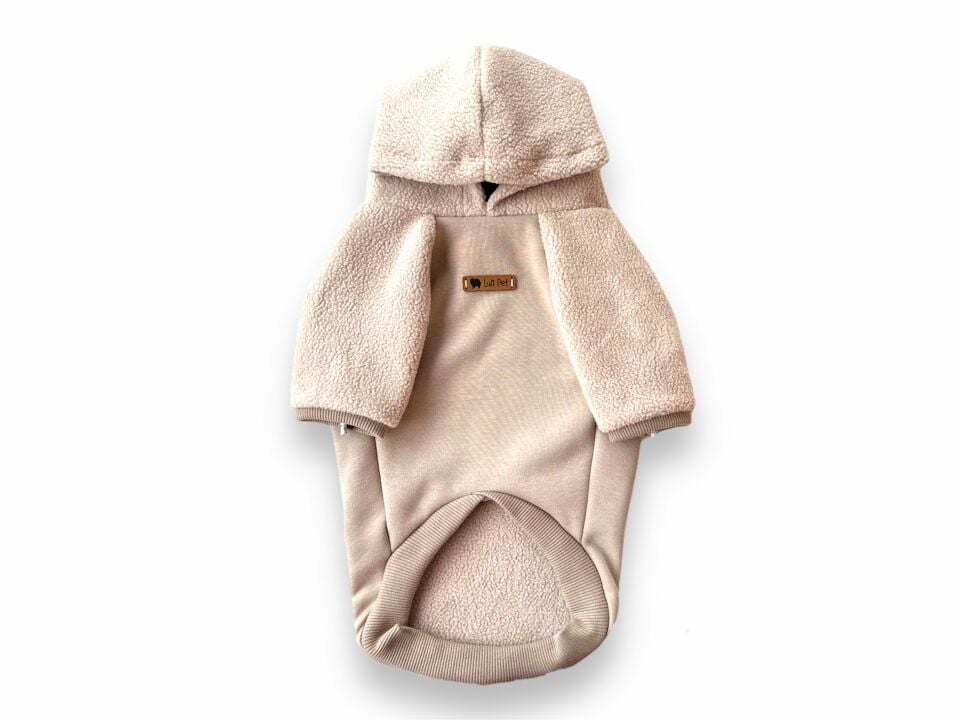 Bej Kapüşonlu Polarlı Köpek Sweatshirt