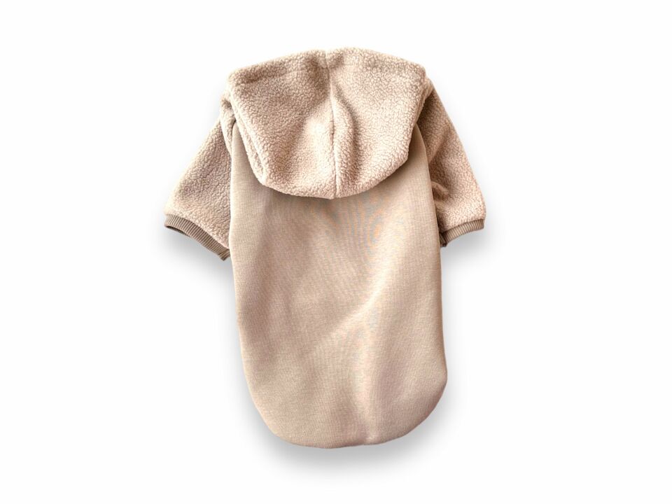 Bej Kapüşonlu Polarlı Köpek Sweatshirt